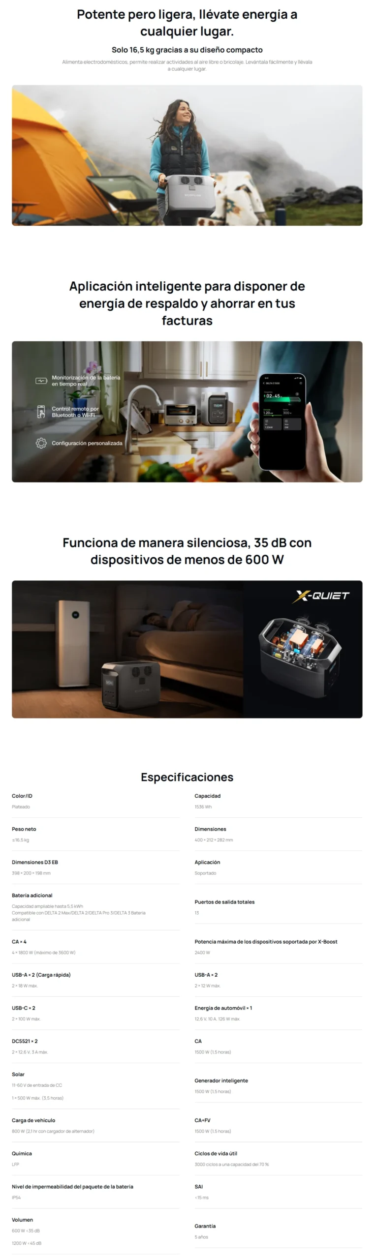 Caracteristicas Ecoflow Delta 3 (1500wh + 1800W)